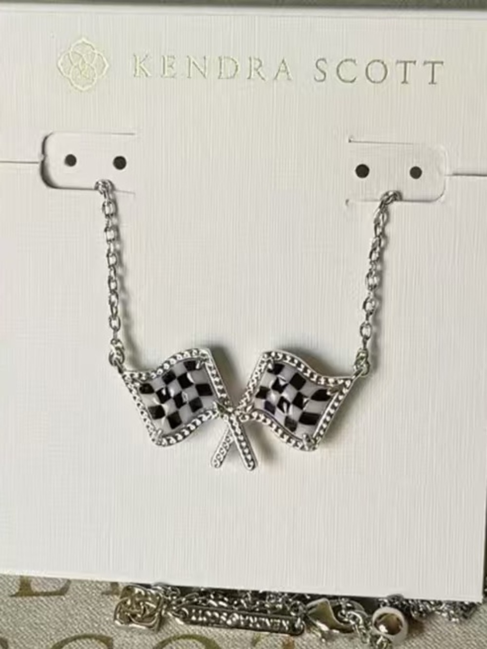 Kendra Scott Silver Checkered Flag Necklace